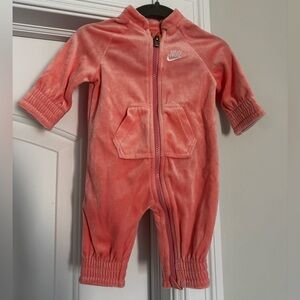 Nike Baby Girl Velour Coverall Romper Pink Coral Jumpsuit 3M like new